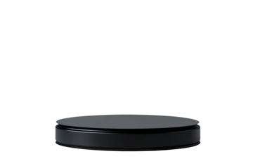 Sleek black round platform against a transparent background, ideal for product showcases with a minimalist aesthetic