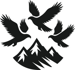Mountain with eagle vector silhouette