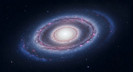 Naklejka premium Spiral Galaxy With Pink And Blue Hues In Deep Space