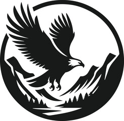 Mountain with eagle vector silhouette