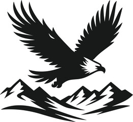 Mountain with eagle vector silhouette