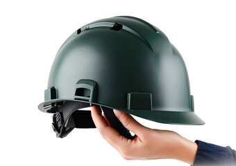 Fototapeta premium Protective headwear displayed on a hand, showcasing a safety design against a transparent background