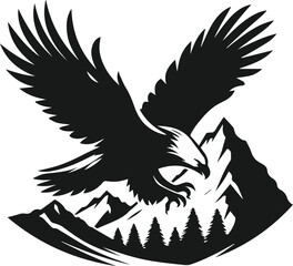 Obraz premium Mountain with eagle vector silhouette