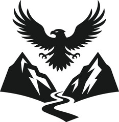 Mountain with eagle vector silhouette