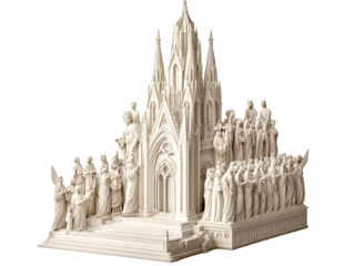 Gothic Cathedral Model in White Isolated with Statues 3D Illustration