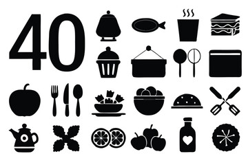 Food & Restaurant Icon Set – Meals, Dishes & Fruits