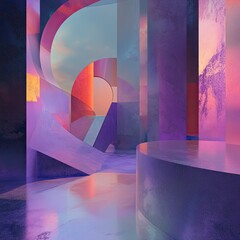 Abstract Interior Scene. Colorful, Geometric Shapes