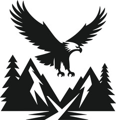 Mountain with eagle vector silhouette