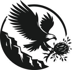 Mountain with eagle vector silhouette