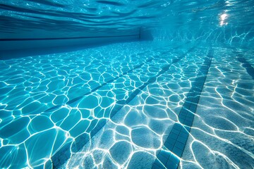Underwater Swimming Pool with Crystal Clear Blue Water and Rippling Sunlight Reflections – Vibrant Turquoise Waves and Abstract Aquatic Texture