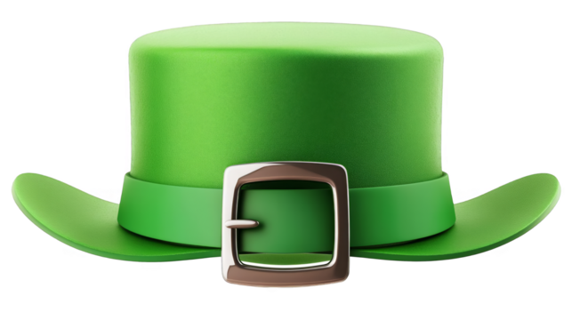 Green Leprechaun Hat Illustration with Buckle on Transparent Background