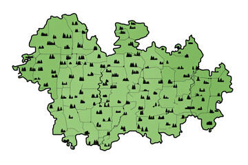 Green Map Illustration of a Region on Transparent Isolated Background