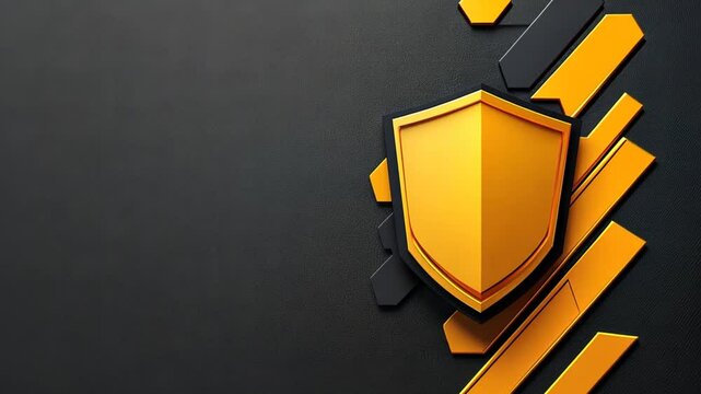 Abstract design featuring a golden shield on a dark textured background with dynamic lines