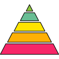 Pyramid infographic chart. Triangle hierarchy data with five segments. Vector illustration isolated on white.	