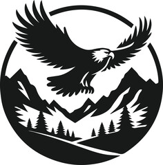 Mountain with eagle vector silhouette