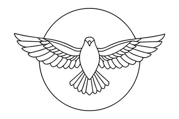 Dove Bird With Open Wings In Circle Outline Minimalist Vector Illustration