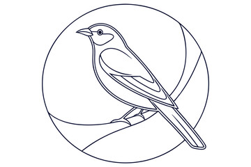 Minimalist Bird Outline Design Perched On Branch In Circle Frame Artwork
