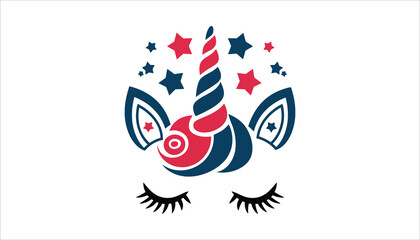 Patriotic unicorn with starry horn and American flag colors