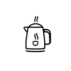 Obraz premium Electric kettle icon with steam in black outline on white background