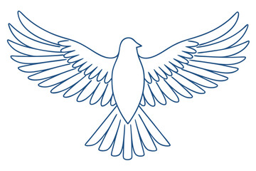 Simple Blue Outline Drawing Of A Dove With Outstretched Wings Vector Illustration