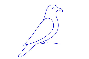 Minimalist Blue Outline Drawing Of A Perched Bird On A White Background