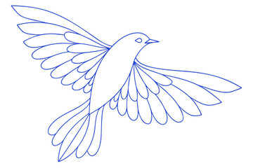 Minimalist Bird Illustration In Flight With Blue Lines On White Background