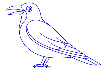 Blue Outlined Crow Graphic Design Illustration Animal Vector Drawing Bird