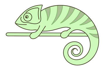 Charming Light Green Chameleon Illustration On Branch With Cute Curly Tail Design