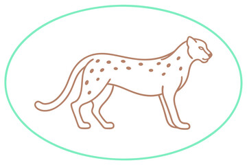 Elegant Minimalist Cheetah Line Art In Green Oval Frame On White