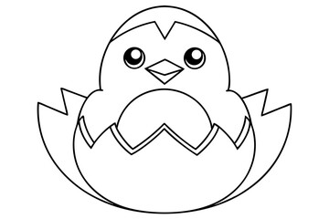 Cute Baby Chick Hatching From Egg Black And White Line Art