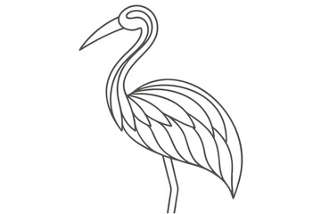 Minimalist Outline Illustration Of A Heron Bird Elegant Design Isolated