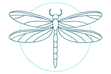 Dragonfly Line Art Illustration With Teal Circle Background Elegant Insect Design