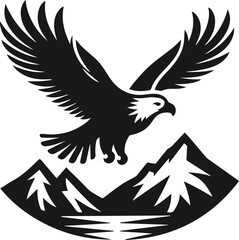 Mountain with eagle vector silhouette
