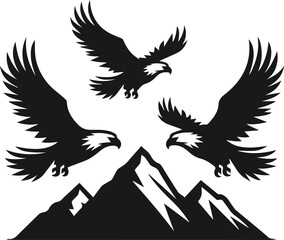 Mountain with eagle vector silhouette