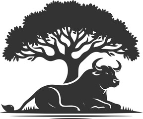 Forest with bull animal vector silhouette