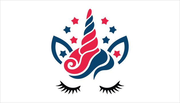 Patriotic unicorn with starry horn and American flag colors