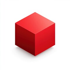A shiny red cube with smooth surfaces, positioned centrally against a plain background, emphasizing its geometric shape and vibrant color.