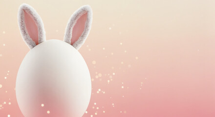 Fototapeta premium Minimal Easter bunny ears and egg on pastel pink background