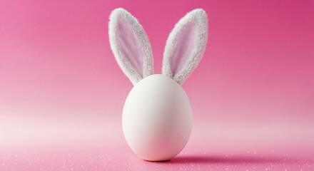Easter egg and bunny ears on gradient pink background