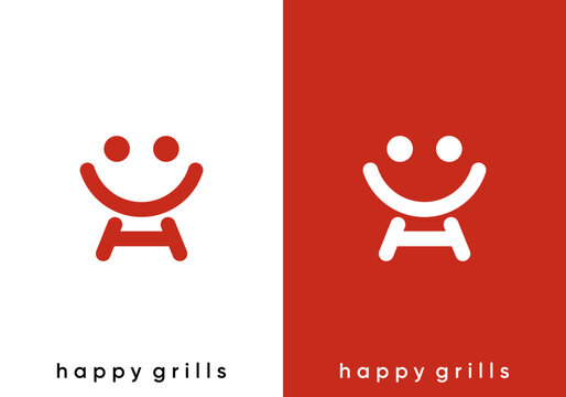 smile with bbq logo. happy food vector design concept