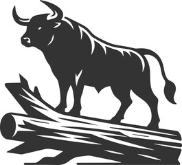 Forest with bull animal vector silhouette