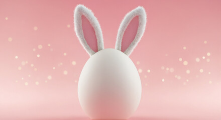 Obraz premium Easter concept with bunny ears and egg in soft pink background 