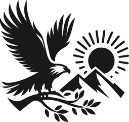 Mountain with eagle vector silhouette