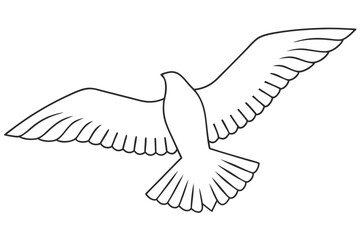 Minimalist Outline Of A Flying Dove Spreading Its Wings On White Background