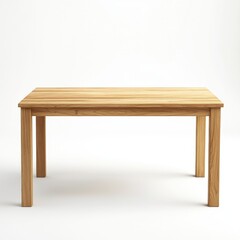 Minimalist Wooden Table with Clean Lines on White Background