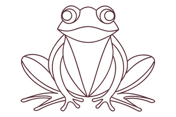 Simple Line Art Of A Cute Cartoon Frog Isolated On White Background