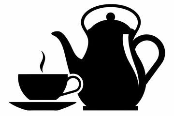 tea pot with cup silhouette vector illustration