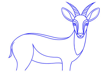 Minimalist Outline Drawing Of A Graceful Antelope With Sharp Horns In Blue