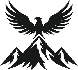 Mountain with eagle vector silhouette