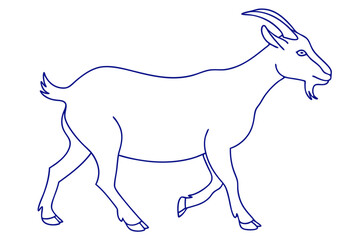 Walking Goat Outline Vector Illustration In Blue Color On White Background